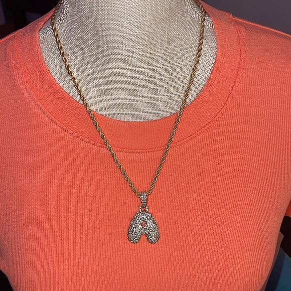 ☃️BOGO50%☃️🆕✨GOLD A ✨BUBBLE LETTER INITIAL NECKLACE - Picture 7 of 15